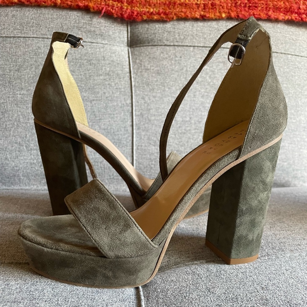 Barneys New York Dark Green Suede Platforms